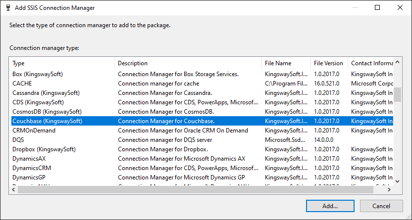 Add SSIS Couchbase Connection Manager